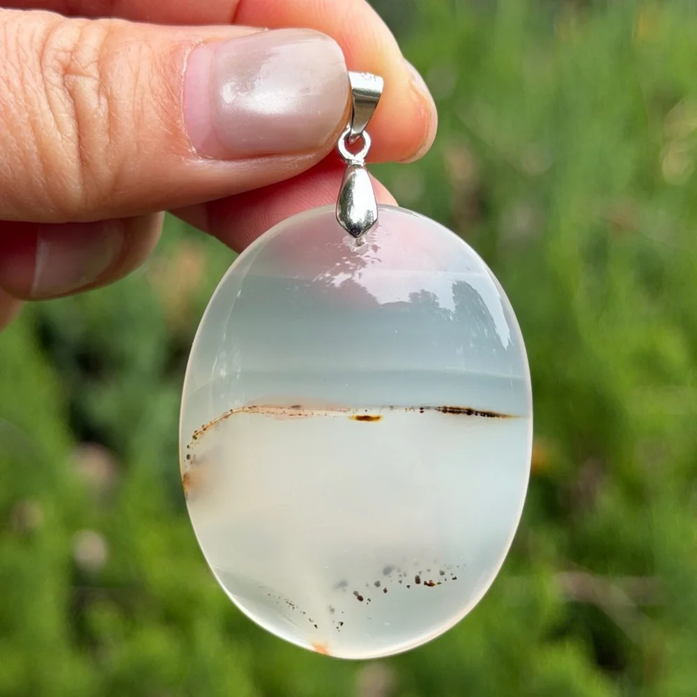 925 silver plated translucent natural agate pendant‎ 1340